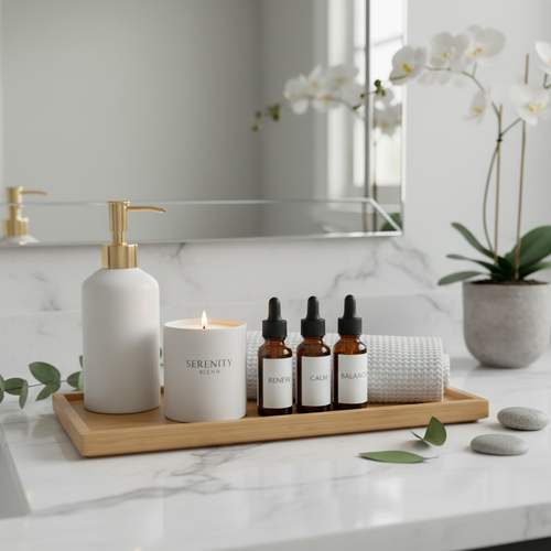 Bathroom Essentials Tray - styled on countertop